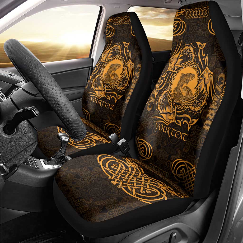 Personalized Cardiganshire Ceredigion Car Seat Cover Gold Leaping Salmon Celtic-inspired - Wonder Print Shop