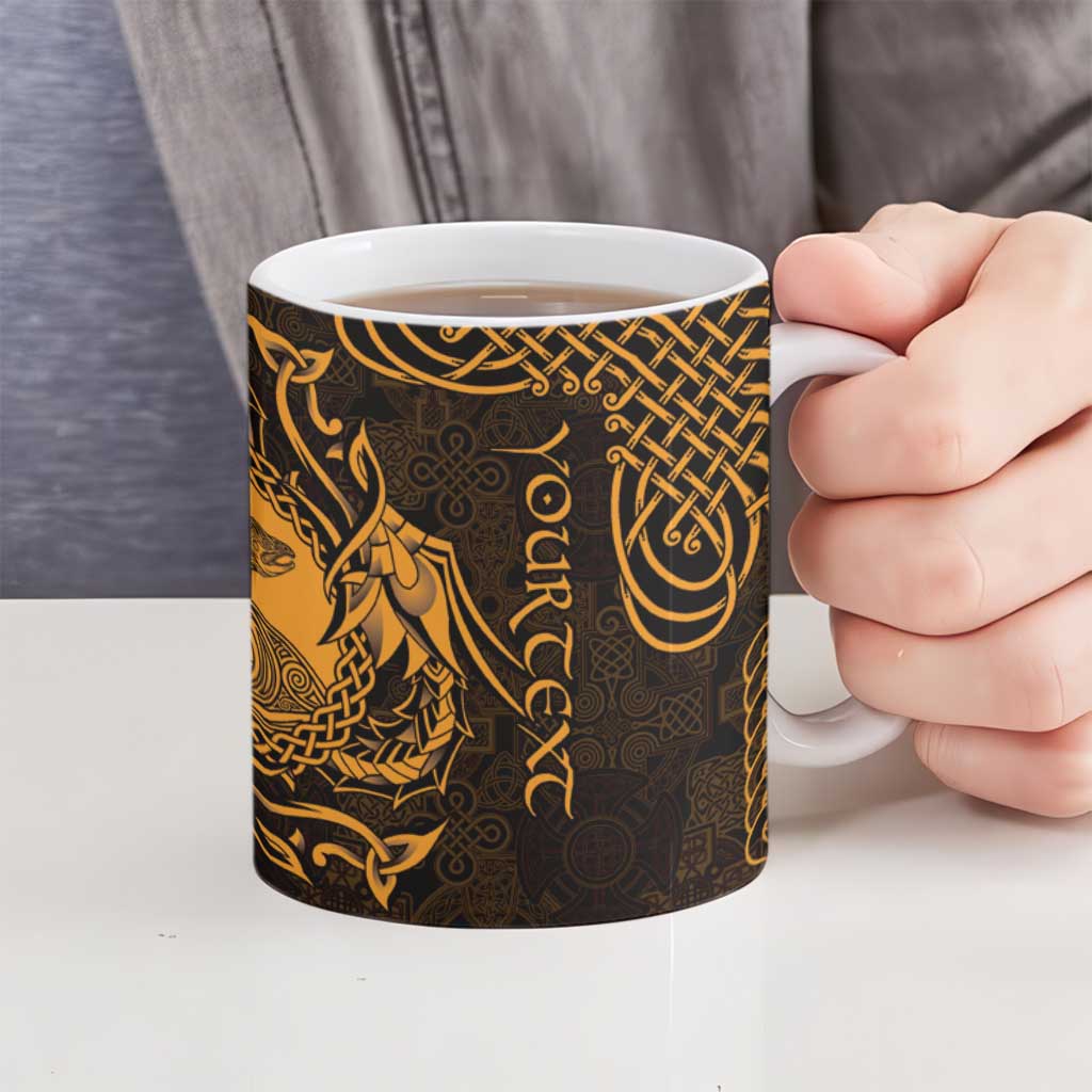 Personalized Cardiganshire Ceredigion Ceramic Mug Gold Leaping Salmon Celtic-inspired - Wonder Print Shop
