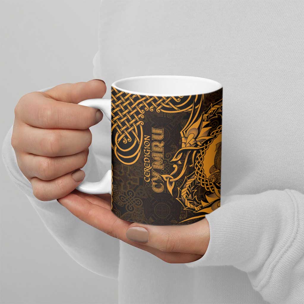 Personalized Cardiganshire Ceredigion Ceramic Mug Gold Leaping Salmon Celtic-inspired - Wonder Print Shop