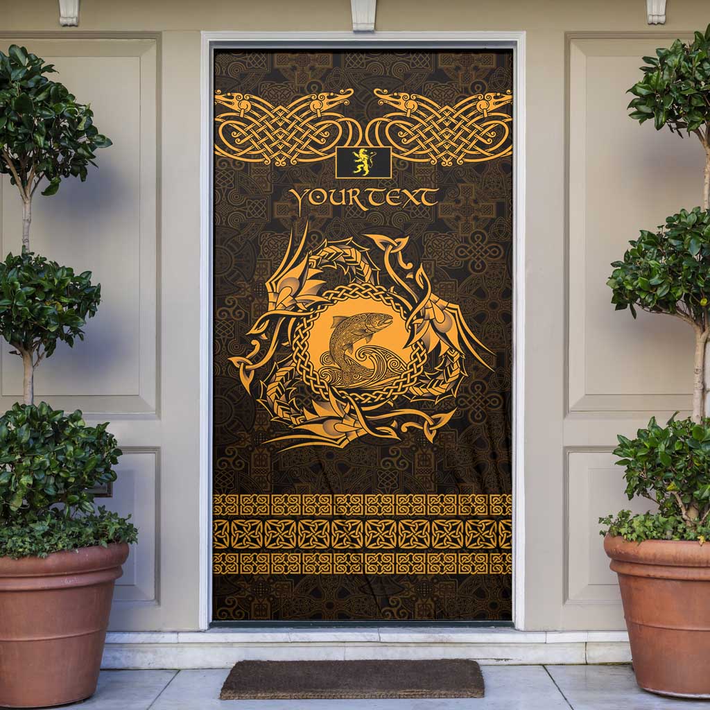 Personalized Cardiganshire Ceredigion Door Cover Gold Leaping Salmon Celtic-inspired - Wonder Print Shop