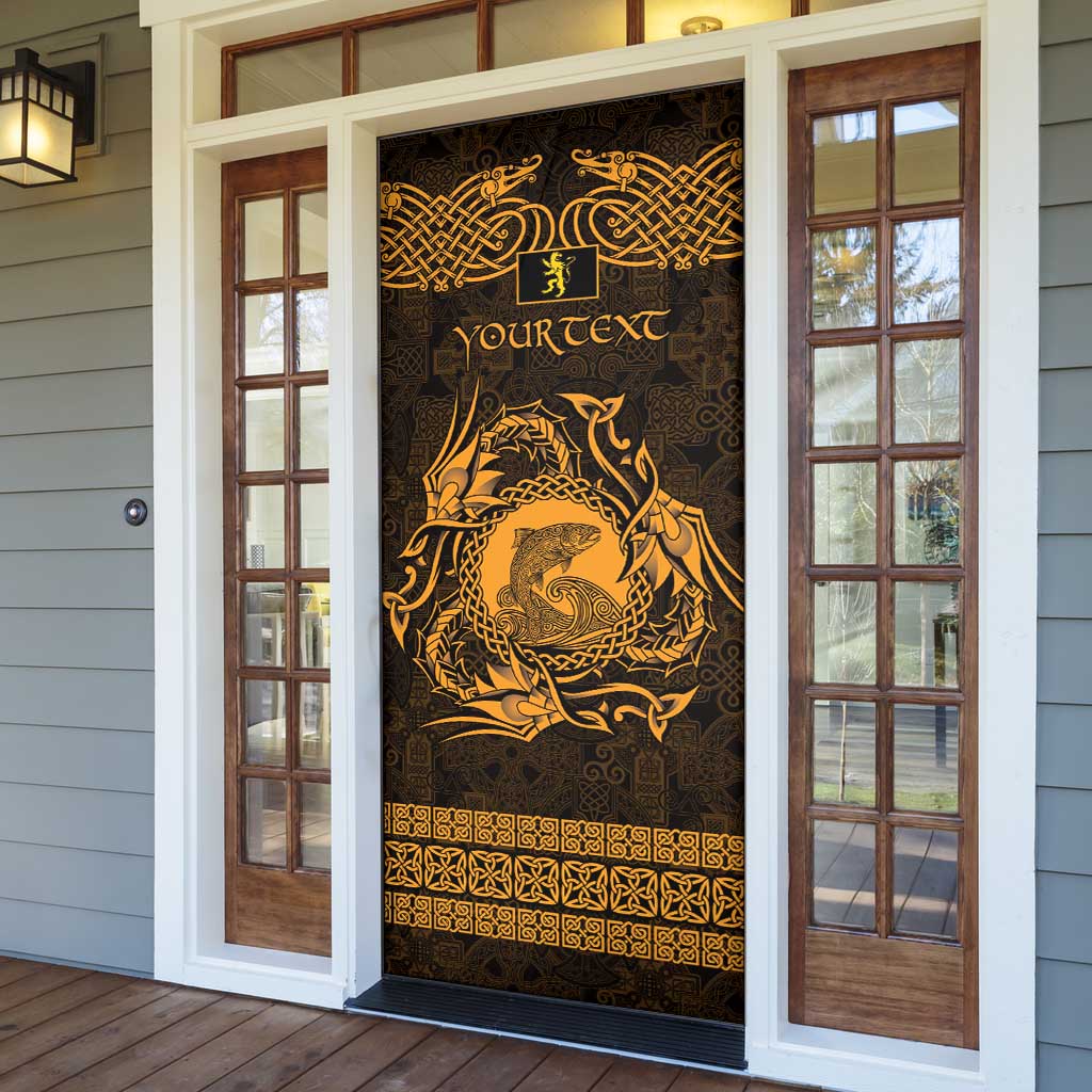 Personalized Cardiganshire Ceredigion Door Cover Gold Leaping Salmon Celtic-inspired - Wonder Print Shop