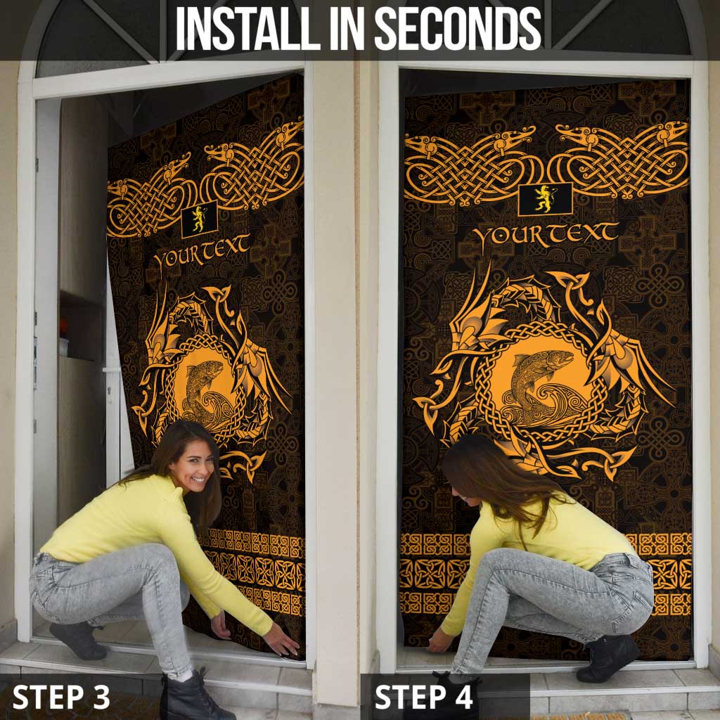 Personalized Cardiganshire Ceredigion Door Cover Gold Leaping Salmon Celtic-inspired - Wonder Print Shop