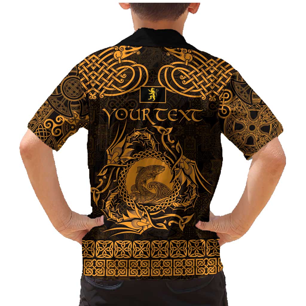 Personalized Cardiganshire Ceredigion Family Matching Mermaid Dress and Hawaiian Shirt Gold Leaping Salmon Celtic-inspired - Wonder Print Shop