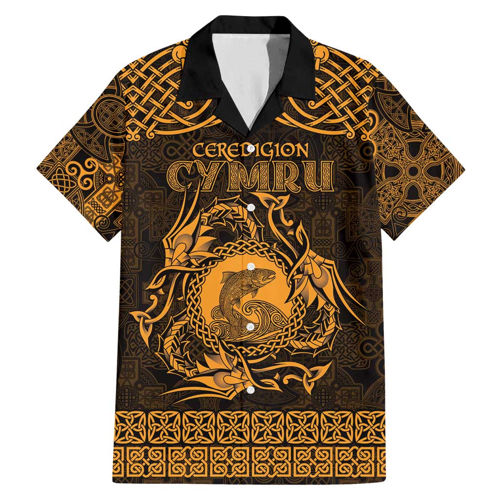 Personalized Cardiganshire Ceredigion Family Matching Mermaid Dress and Hawaiian Shirt Gold Leaping Salmon Celtic-inspired - Wonder Print Shop