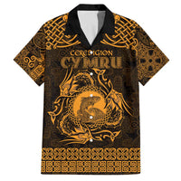 Personalized Cardiganshire Ceredigion Family Matching Off The Shoulder Long Sleeve Dress and Hawaiian Shirt Gold Leaping Salmon Celtic-inspired - Wonder Print Shop