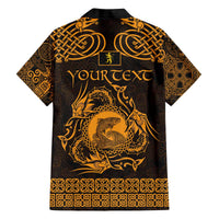 Personalized Cardiganshire Ceredigion Family Matching Off The Shoulder Long Sleeve Dress and Hawaiian Shirt Gold Leaping Salmon Celtic-inspired - Wonder Print Shop