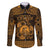 Personalized Cardiganshire Ceredigion Family Matching Off The Shoulder Long Sleeve Dress and Hawaiian Shirt Gold Leaping Salmon Celtic-inspired - Wonder Print Shop