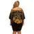 Personalized Cardiganshire Ceredigion Family Matching Off Shoulder Short Dress and Hawaiian Shirt Gold Leaping Salmon Celtic-inspired - Wonder Print Shop