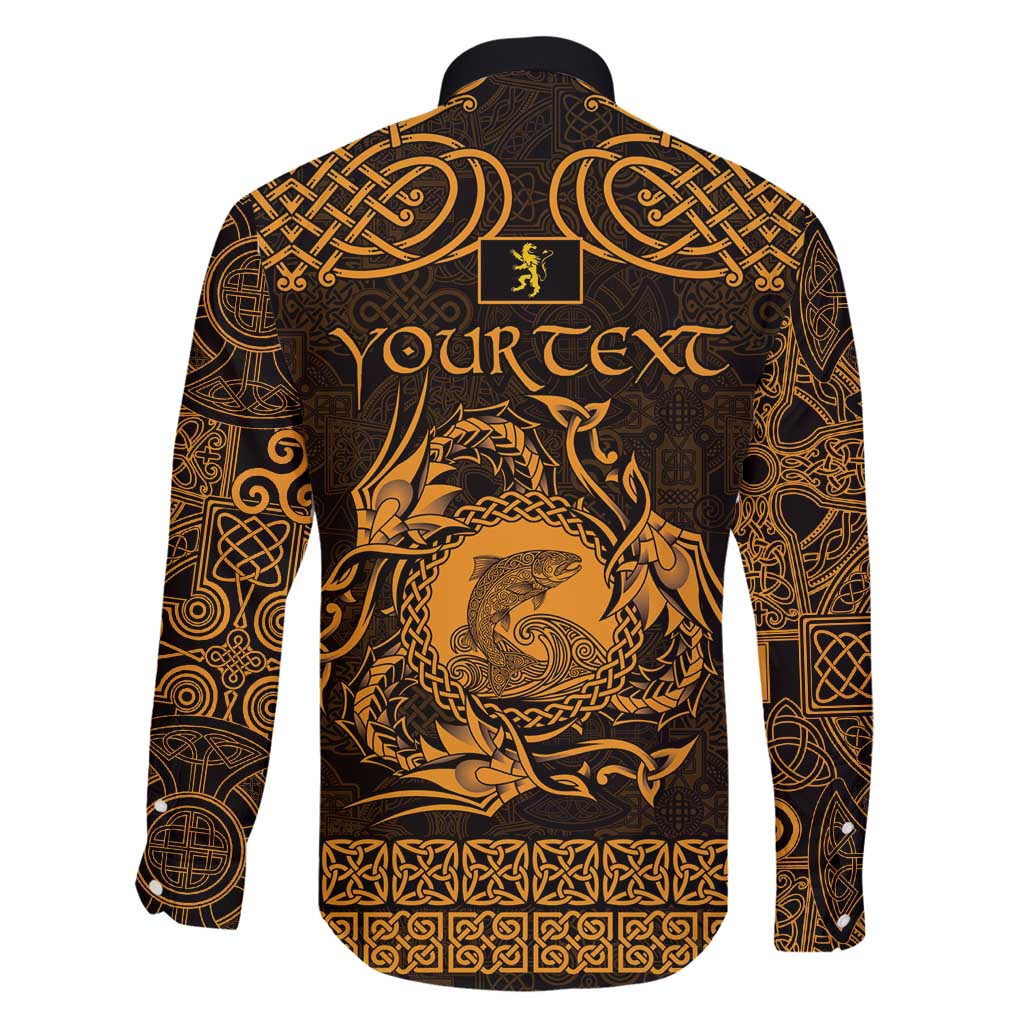Personalized Cardiganshire Ceredigion Family Matching Puletasi and Hawaiian Shirt Gold Leaping Salmon Celtic-inspired - Wonder Print Shop