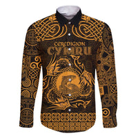 Personalized Cardiganshire Ceredigion Family Matching Short Sleeve Bodycon Dress and Hawaiian Shirt Gold Leaping Salmon Celtic-inspired - Wonder Print Shop