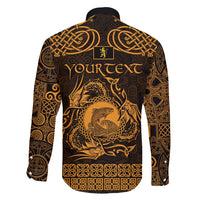 Personalized Cardiganshire Ceredigion Family Matching Short Sleeve Bodycon Dress and Hawaiian Shirt Gold Leaping Salmon Celtic-inspired - Wonder Print Shop