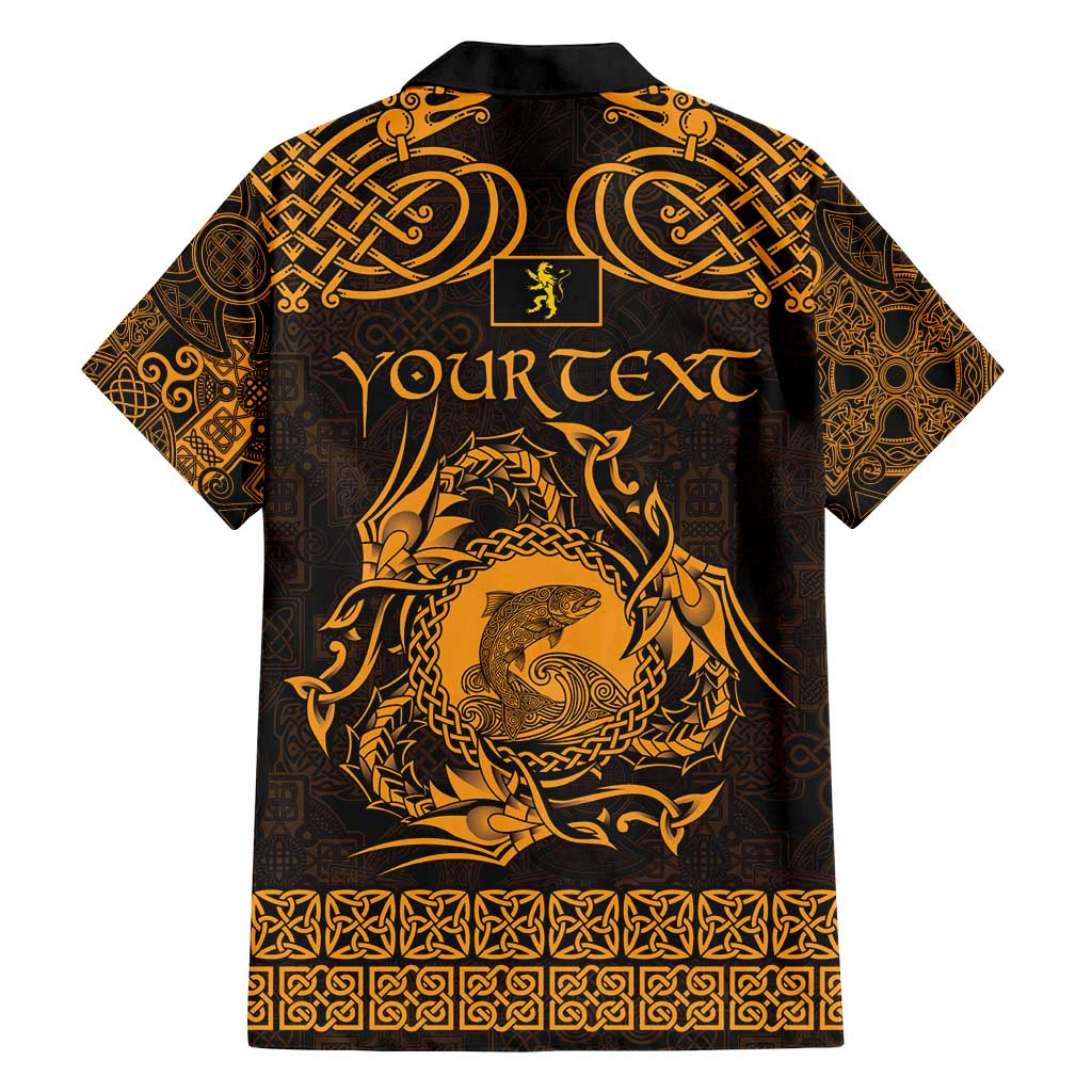 Personalized Cardiganshire Ceredigion Family Matching Summer Maxi Dress and Hawaiian Shirt Gold Leaping Salmon Celtic-inspired - Wonder Print Shop