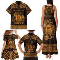 Personalized Cardiganshire Ceredigion Family Matching Tank Maxi Dress and Hawaiian Shirt Gold Leaping Salmon Celtic-inspired - Wonder Print Shop