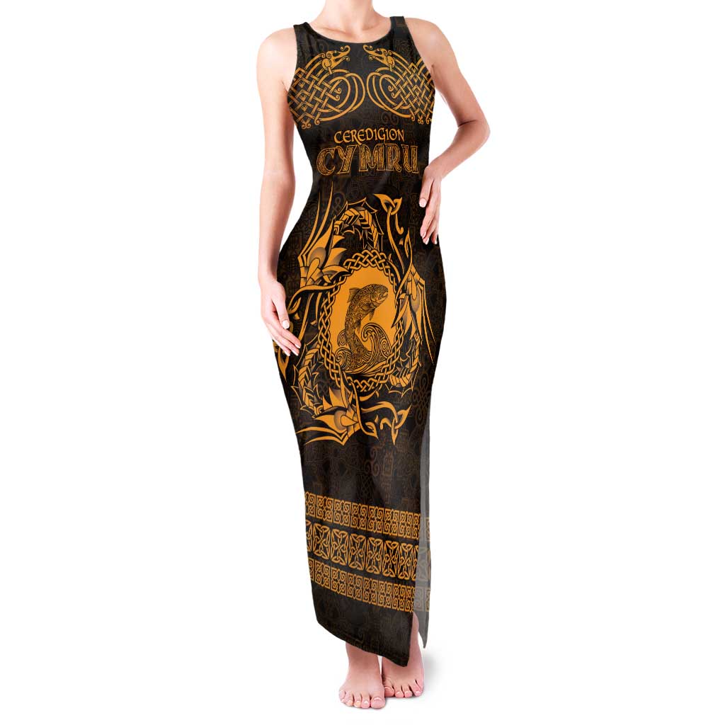 Personalized Cardiganshire Ceredigion Family Matching Tank Maxi Dress and Hawaiian Shirt Gold Leaping Salmon Celtic-inspired - Wonder Print Shop