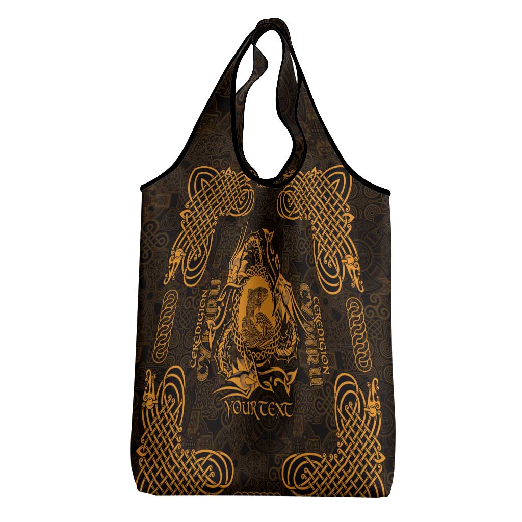 Personalized Cardiganshire Ceredigion Grocery Bag Gold Leaping Salmon Celtic-inspired - Wonder Print Shop