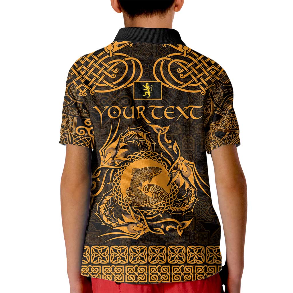 Personalized Cardiganshire Ceredigion Kid Polo Shirt Gold Leaping Salmon Celtic-inspired - Wonder Print Shop