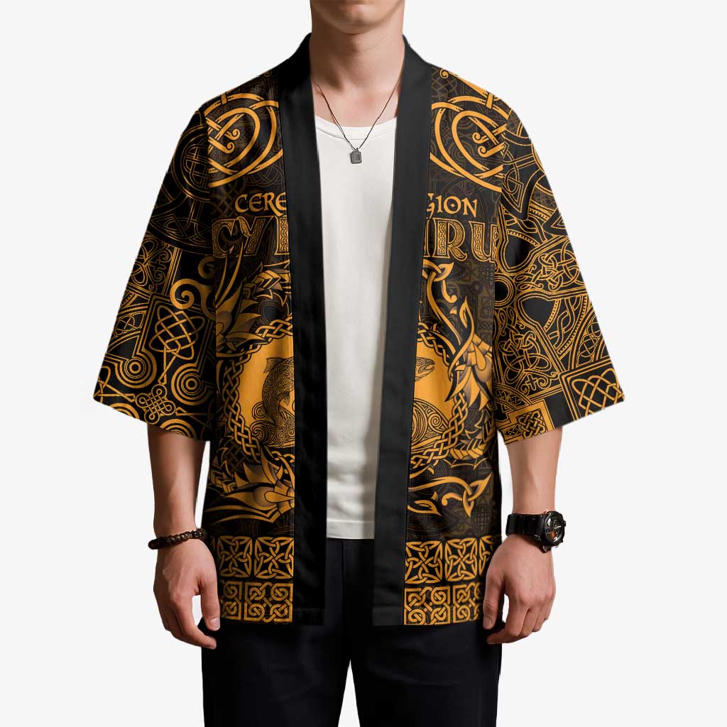 Personalized Cardiganshire Ceredigion Kimono Gold Leaping Salmon Celtic-inspired - Wonder Print Shop