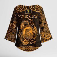 Personalized Cardiganshire Ceredigion Kimono Sleeve Blouse Gold Leaping Salmon Celtic-inspired - Wonder Print Shop