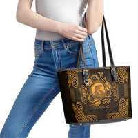 Personalized Cardiganshire Ceredigion Leather Tote Bag Gold Leaping Salmon Celtic-inspired - Wonder Print Shop