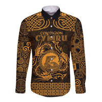 Personalized Cardiganshire Ceredigion Long Sleeve Button Shirt Gold Leaping Salmon Celtic-inspired - Wonder Print Shop