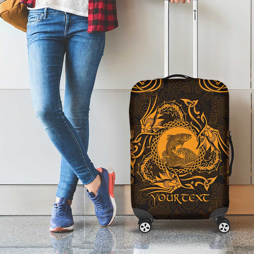 Personalized Cardiganshire Ceredigion Luggage Cover Gold Leaping Salmon Celtic-inspired - Wonder Print Shop