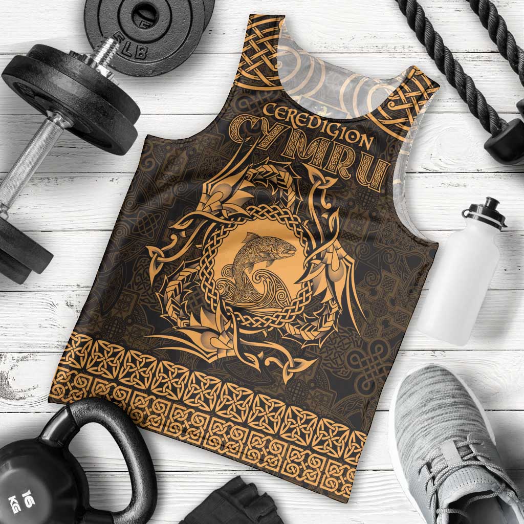Personalized Cardiganshire Ceredigion Men Tank Top Gold Leaping Salmon Celtic-inspired - Wonder Print Shop