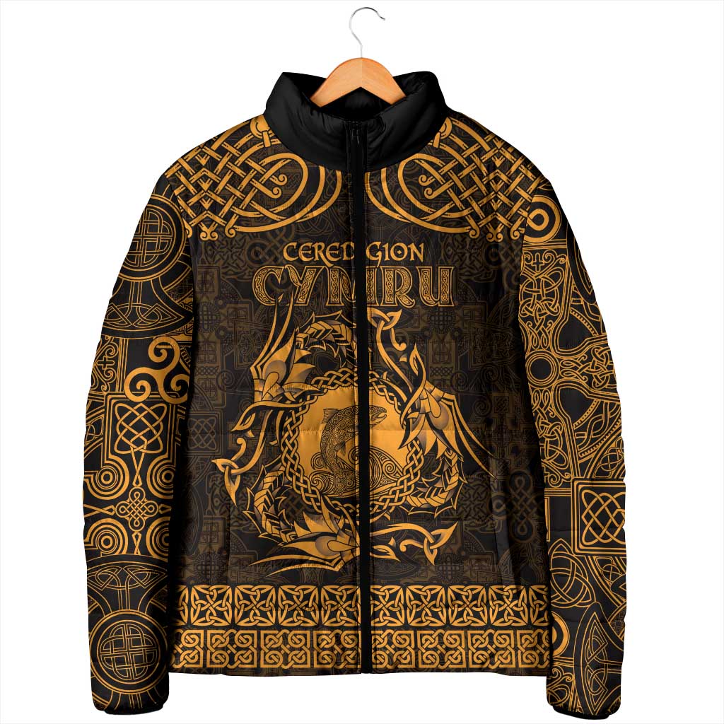 Personalized Cardiganshire Ceredigion Padded Jacket Gold Leaping Salmon Celtic-inspired - Wonder Print Shop