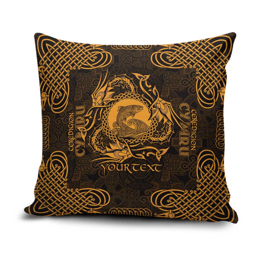 Personalized Cardiganshire Ceredigion Pillow Cover Gold Leaping Salmon Celtic-inspired - Wonder Print Shop