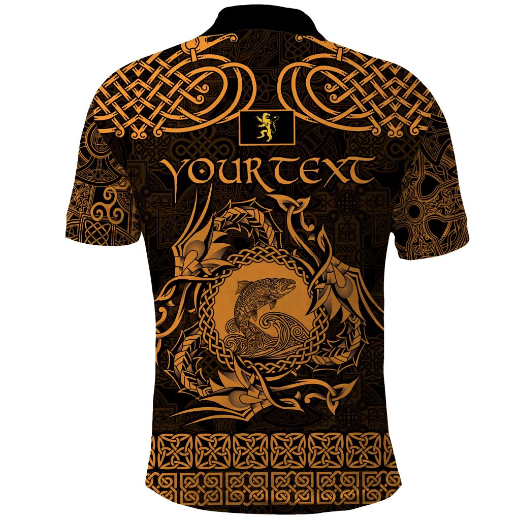 Personalized Cardiganshire Ceredigion Polo Shirt Gold Leaping Salmon Celtic-inspired - Wonder Print Shop
