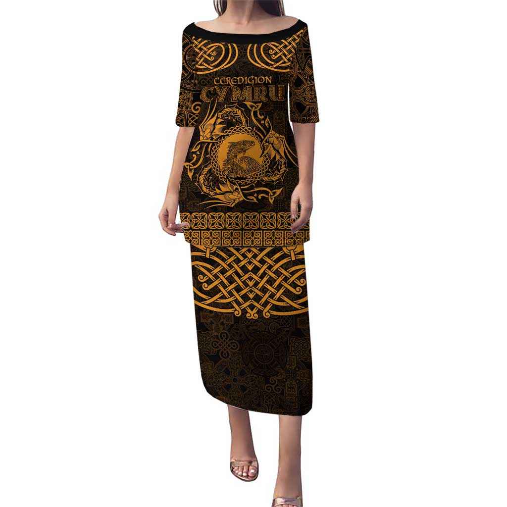 Personalized Cardiganshire Ceredigion Puletasi Gold Leaping Salmon Celtic-inspired - Wonder Print Shop