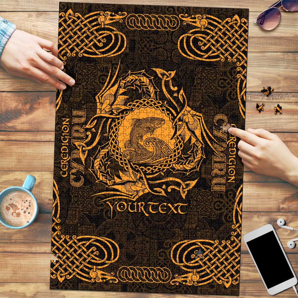 Personalized Cardiganshire Ceredigion Puzzle Gold Leaping Salmon Celtic-inspired - Wonder Print Shop