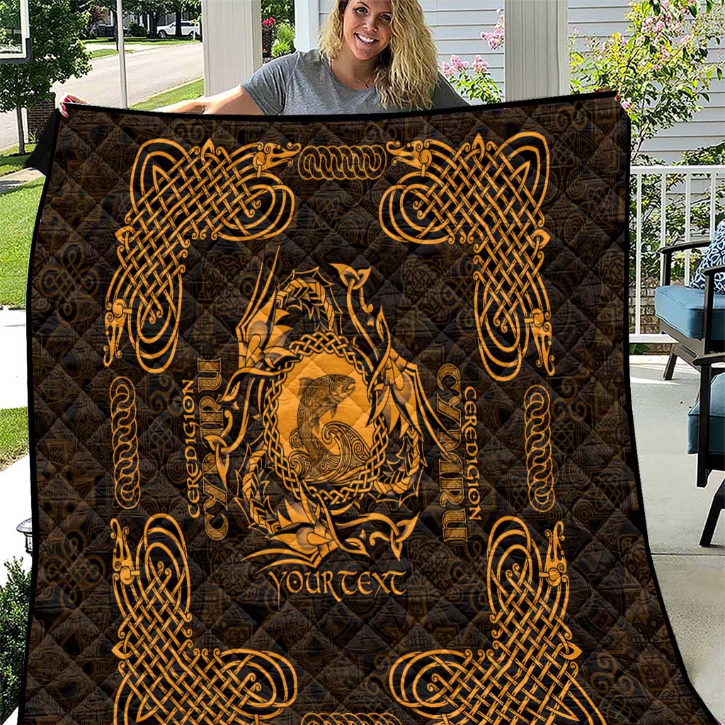 Personalized Cardiganshire Ceredigion Quilt Gold Leaping Salmon Celtic-inspired - Wonder Print Shop