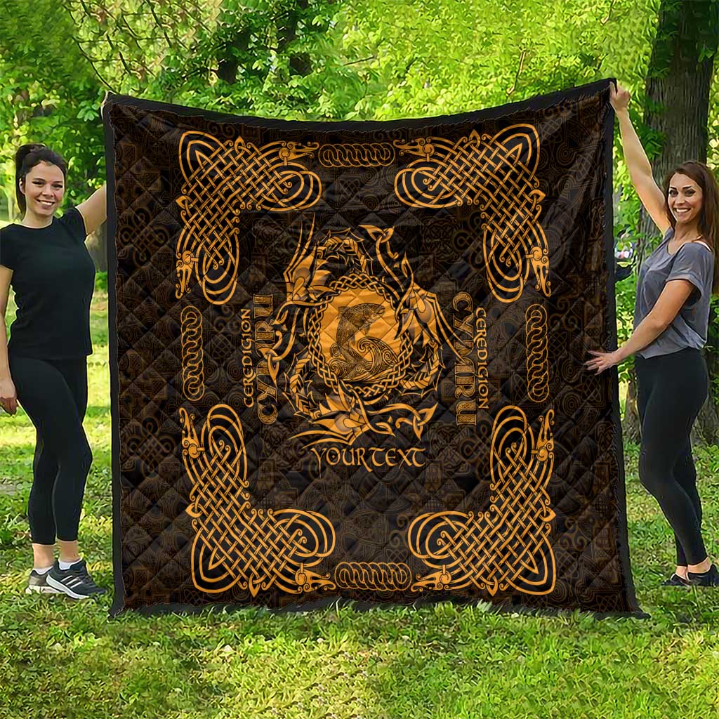 Personalized Cardiganshire Ceredigion Quilt Gold Leaping Salmon Celtic-inspired - Wonder Print Shop