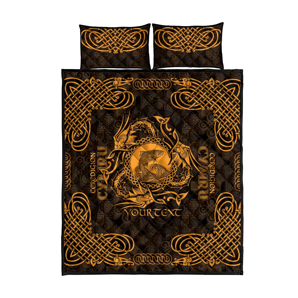 Personalized Cardiganshire Ceredigion Quilt Bed Set Gold Leaping Salmon Celtic-inspired - Wonder Print Shop