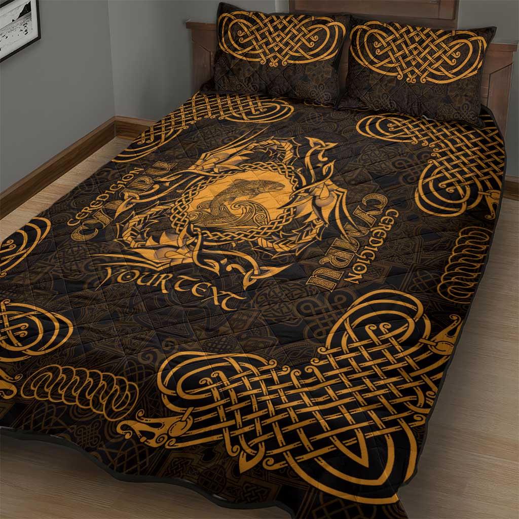 Personalized Cardiganshire Ceredigion Quilt Bed Set Gold Leaping Salmon Celtic-inspired - Wonder Print Shop
