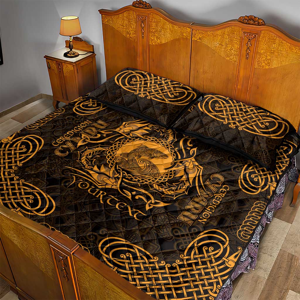 Personalized Cardiganshire Ceredigion Quilt Bed Set Gold Leaping Salmon Celtic-inspired - Wonder Print Shop