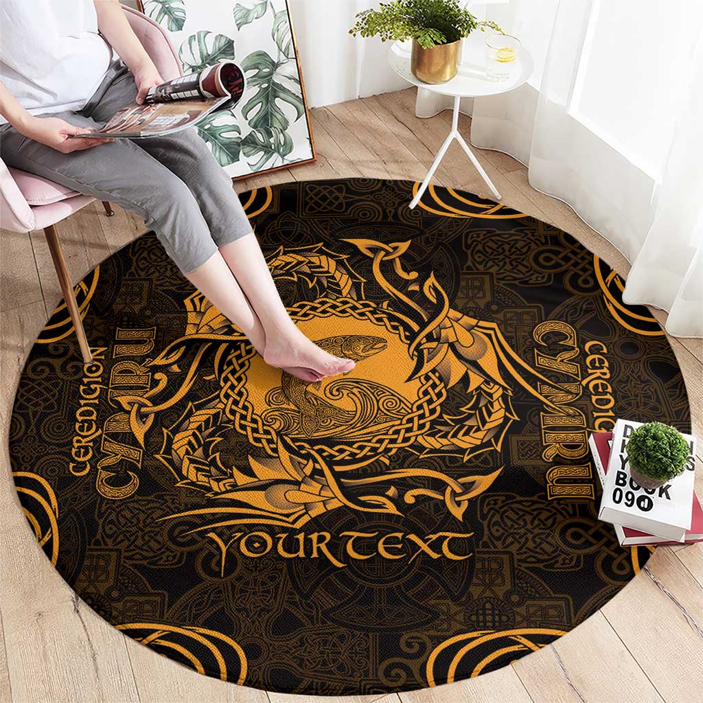 Personalized Cardiganshire Ceredigion Round Carpet Gold Leaping Salmon Celtic-inspired - Wonder Print Shop