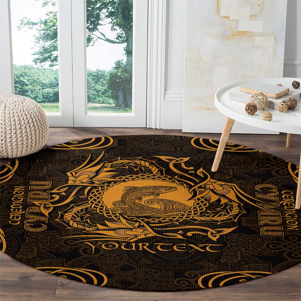 Personalized Cardiganshire Ceredigion Round Carpet Gold Leaping Salmon Celtic-inspired - Wonder Print Shop