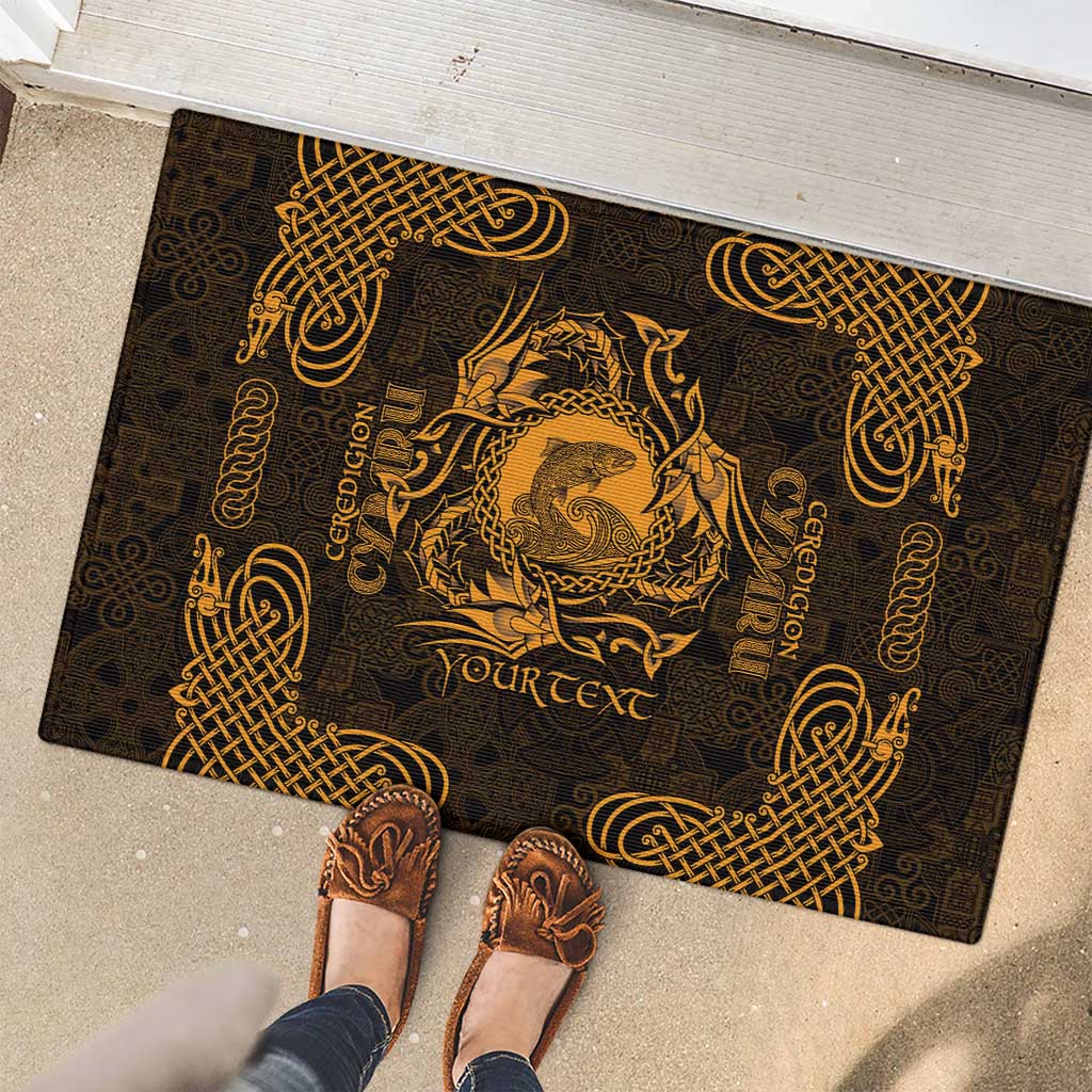 Personalized Cardiganshire Ceredigion Rubber Doormat Gold Leaping Salmon Celtic-inspired - Wonder Print Shop