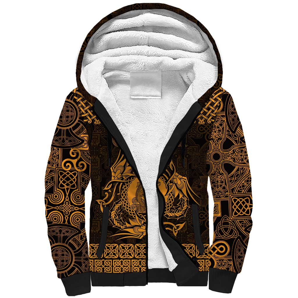 Personalized Cardiganshire Ceredigion Sherpa Hoodie Gold Leaping Salmon Celtic-inspired - Wonder Print Shop