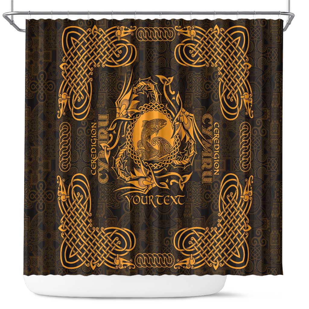 Personalized Cardiganshire Ceredigion Shower Curtain Gold Leaping Salmon Celtic-inspired - Wonder Print Shop