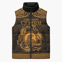 Personalized Cardiganshire Ceredigion Sleeveless Puffer Jacket Gold Leaping Salmon Celtic-inspired - Wonder Print Shop