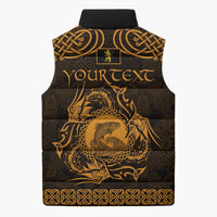 Personalized Cardiganshire Ceredigion Sleeveless Puffer Jacket Gold Leaping Salmon Celtic-inspired - Wonder Print Shop