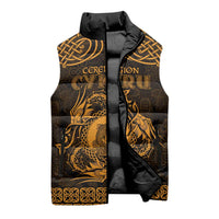 Personalized Cardiganshire Ceredigion Sleeveless Puffer Jacket Gold Leaping Salmon Celtic-inspired - Wonder Print Shop