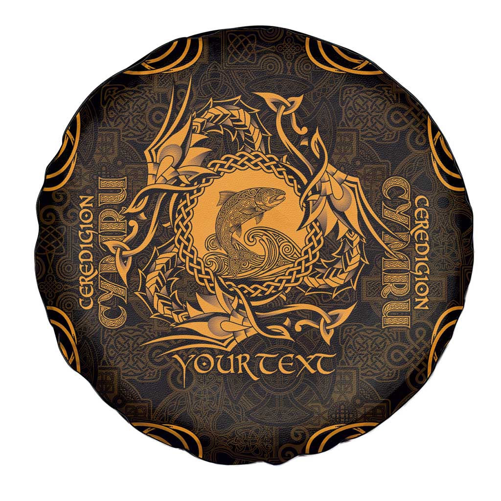 Personalized Cardiganshire Ceredigion Spare Tire Cover Gold Leaping Salmon Celtic-inspired - Wonder Print Shop