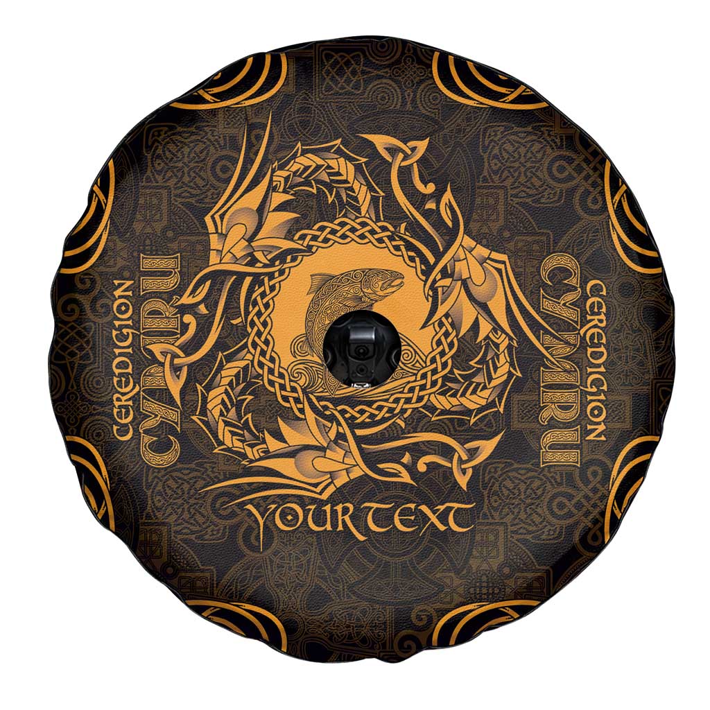 Personalized Cardiganshire Ceredigion Spare Tire Cover Gold Leaping Salmon Celtic-inspired - Wonder Print Shop