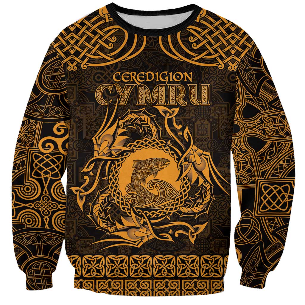 Personalized Cardiganshire Ceredigion Sweatshirt Gold Leaping Salmon Celtic-inspired - Wonder Print Shop