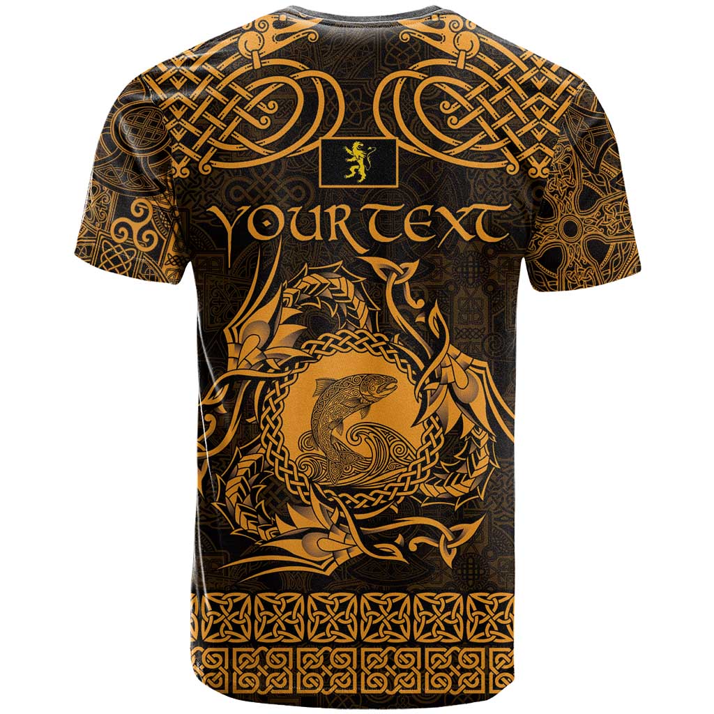 Personalized Cardiganshire Ceredigion T Shirt Gold Leaping Salmon Celtic-inspired - Wonder Print Shop