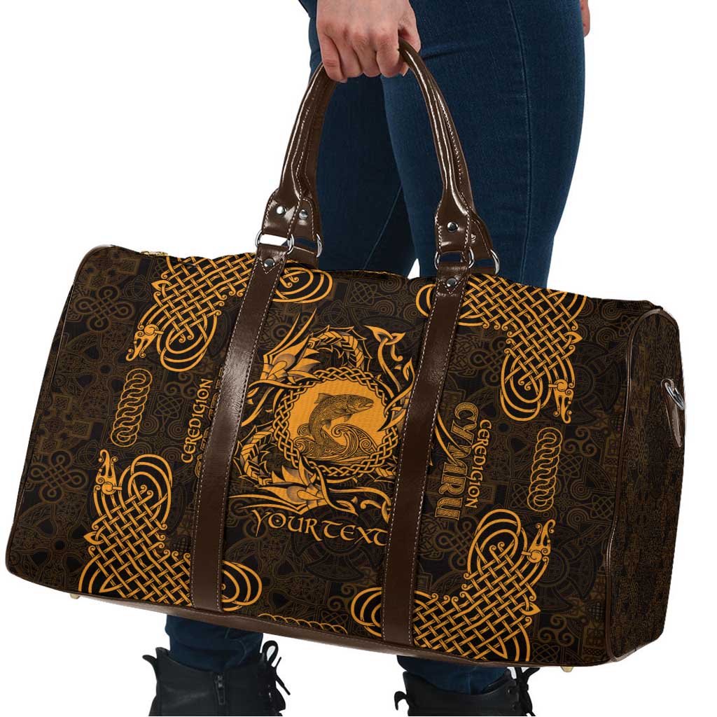 Personalized Cardiganshire Ceredigion Travel Bag Gold Leaping Salmon Celtic-inspired - Wonder Print Shop