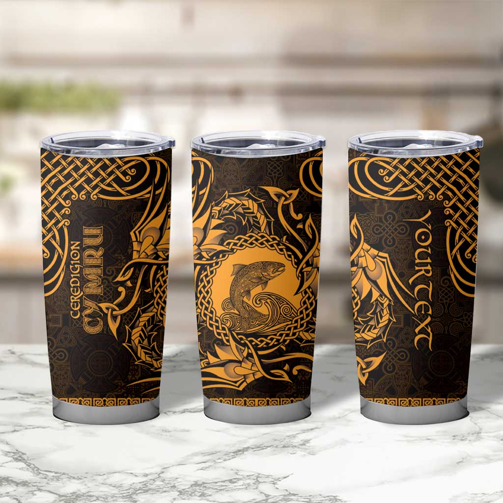 Personalized Cardiganshire Ceredigion Tumbler Cup Gold Leaping Salmon Celtic-inspired - Wonder Print Shop